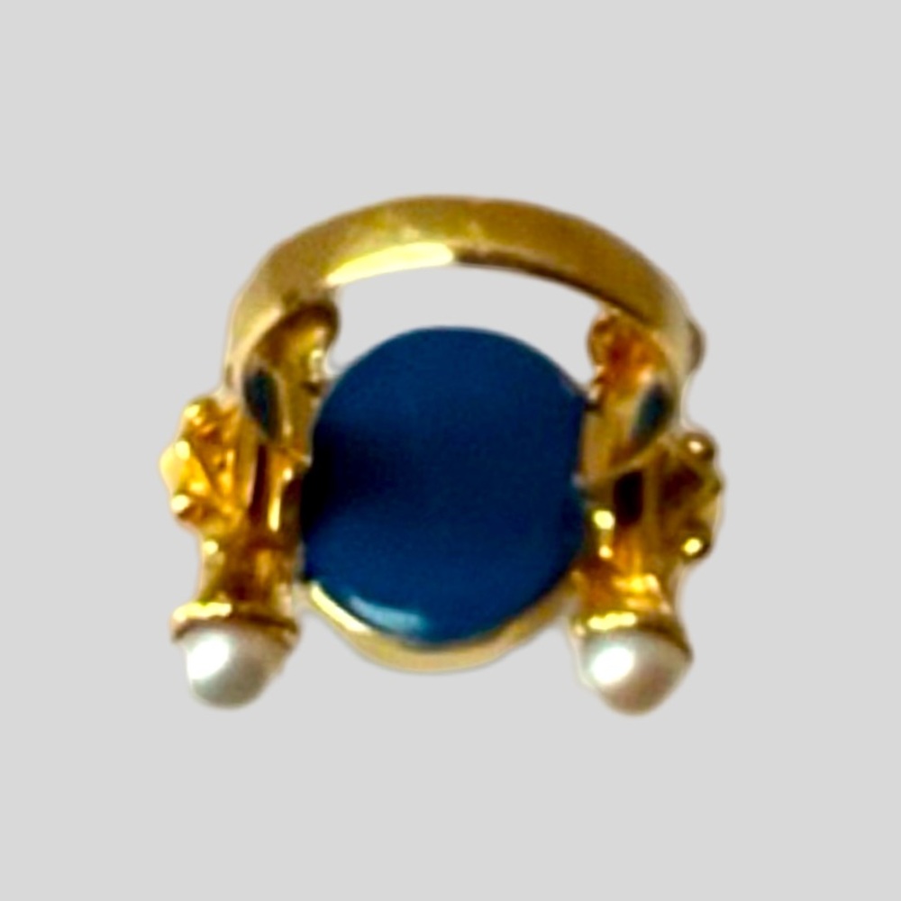 Renaissance Style 14K Glass Cameo, Pearl and Sapphire Ring Size 7 - Picture 7 of 14